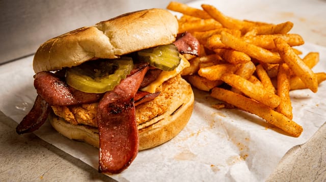 New Orleans Chicken Sandwich with Fries.