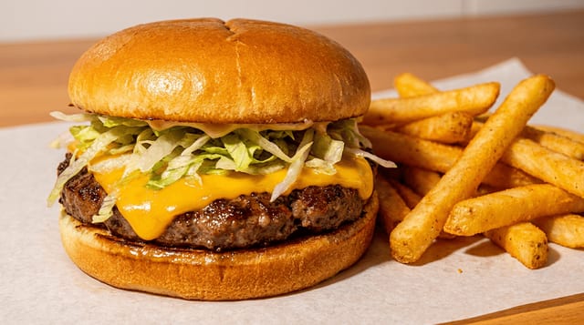Vegan Burger with Fries.
