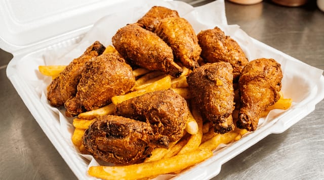 10 Vegan Wings with Fries.
