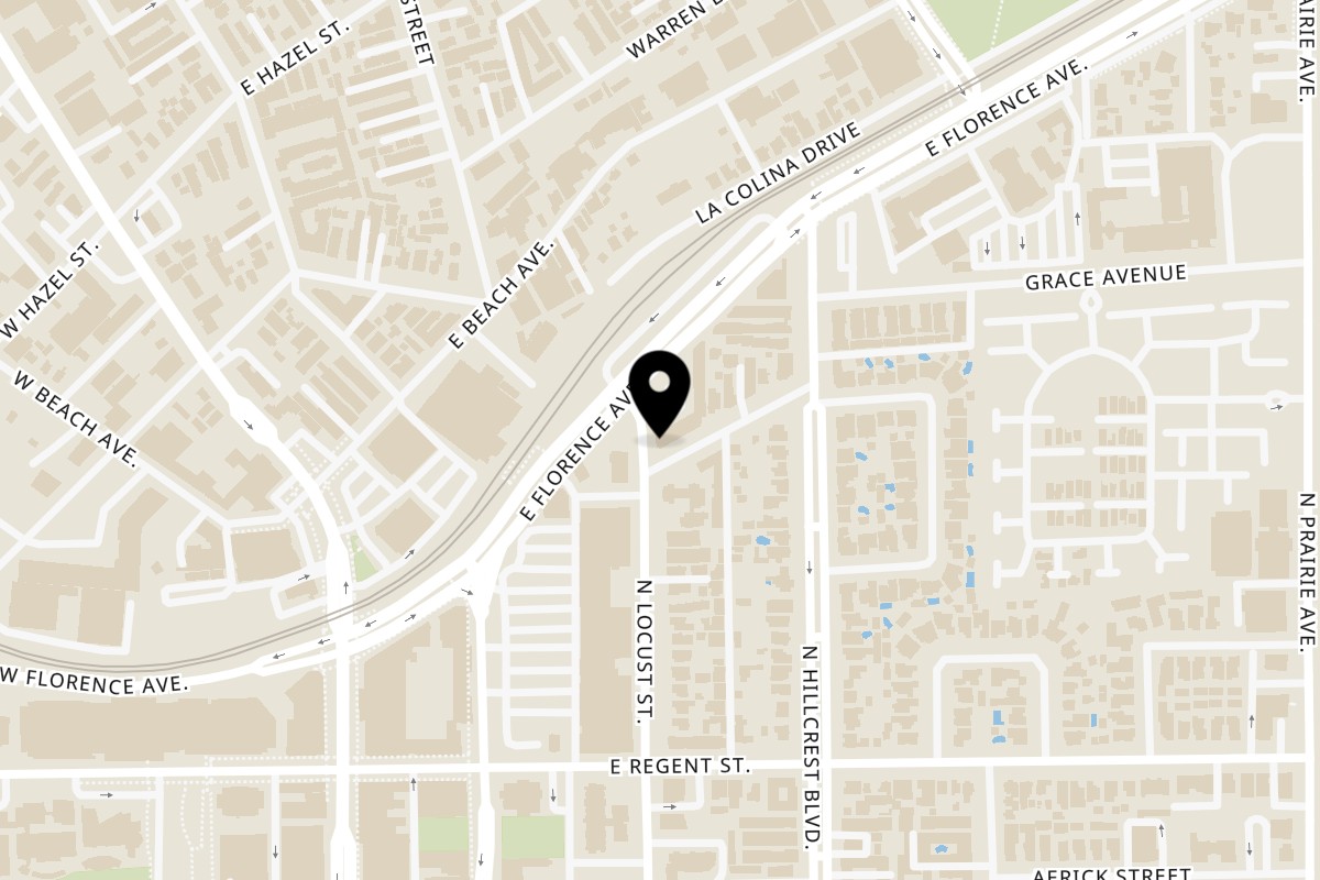 Map showing the location of Orleans & York Inglewood on 400 E Florence Ave in Inglewood